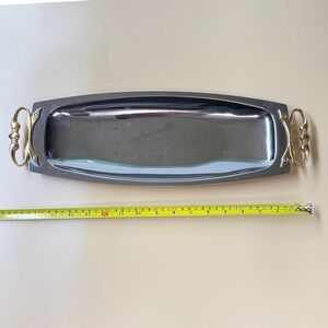 Vintage Kromex Chrome Serving Tray 17" Gold Tone Handles Mid Century Modern US